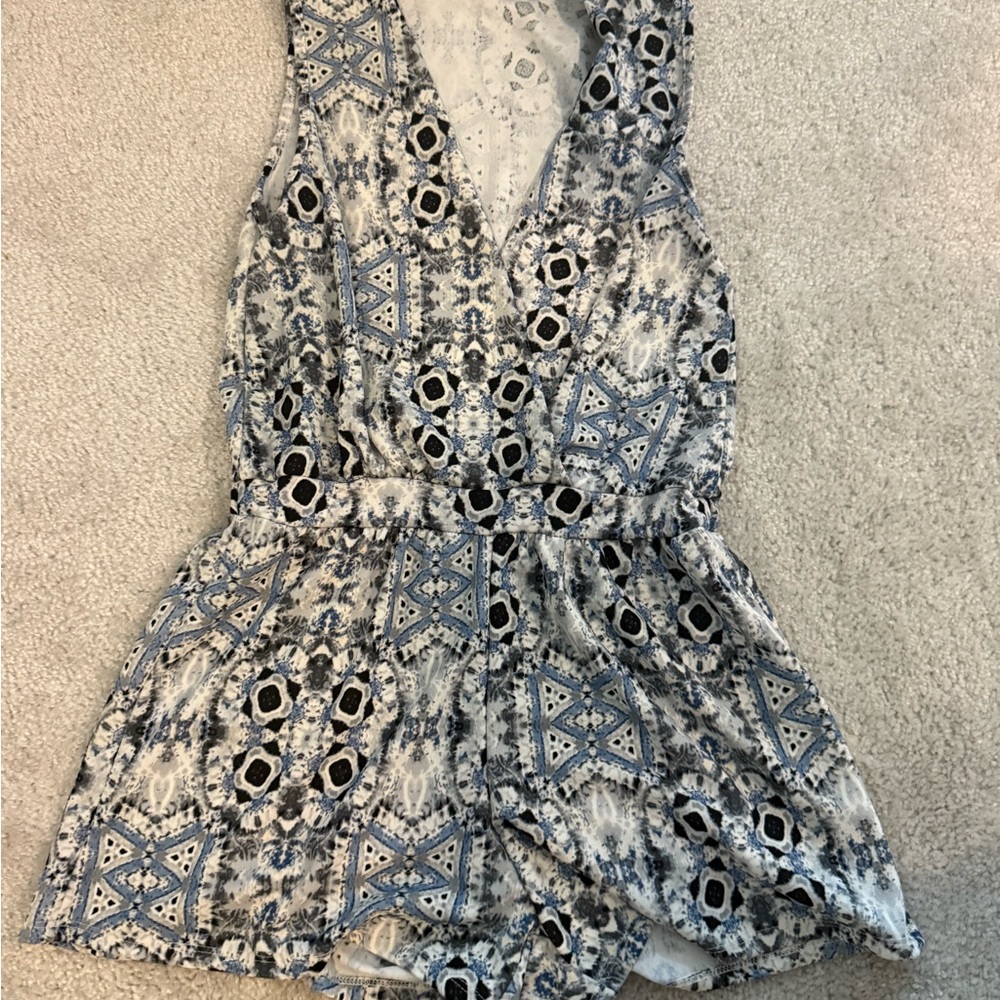 B Jewel Blue and Black Patterned Top